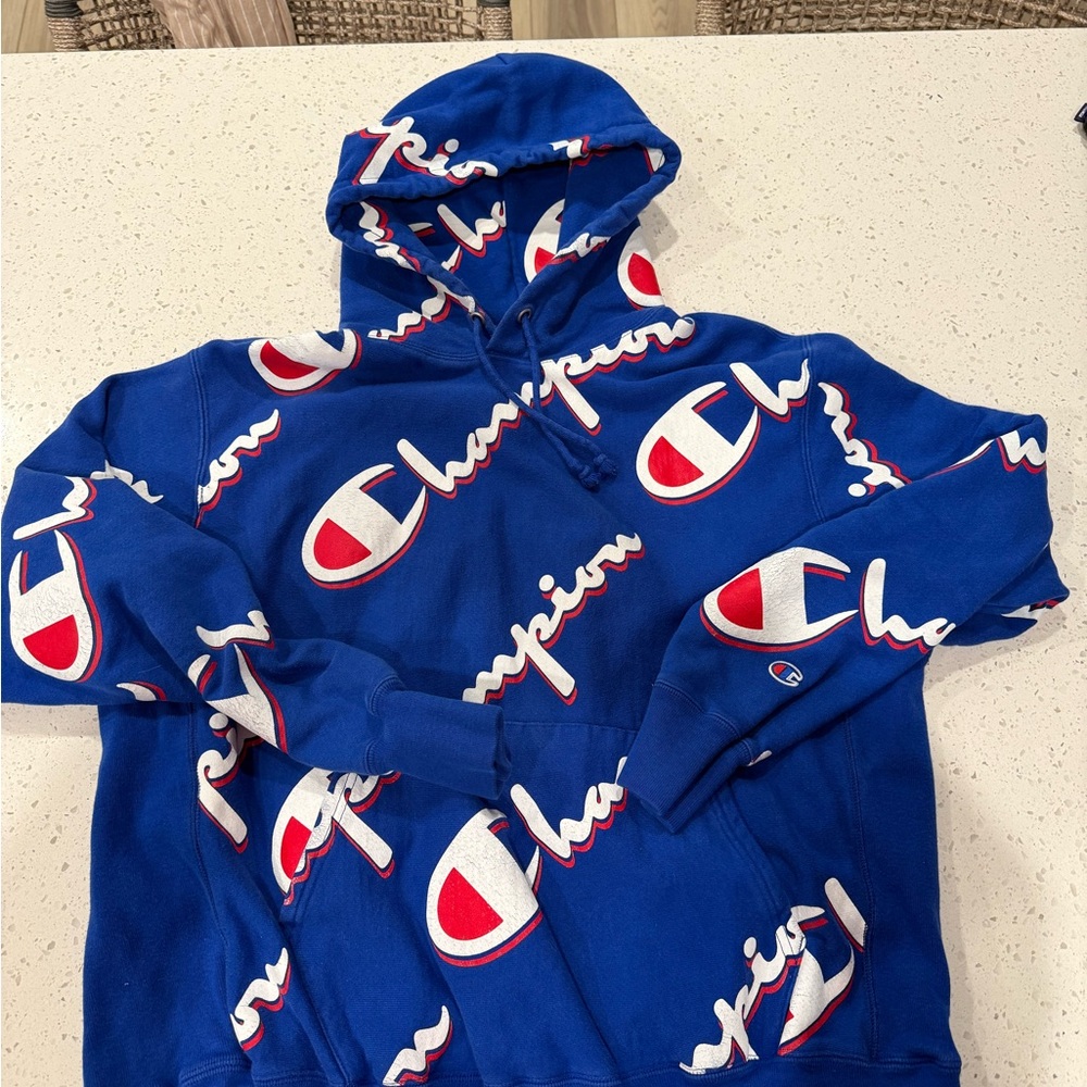 Champion Royal Blue Hoodie with Logo Accents